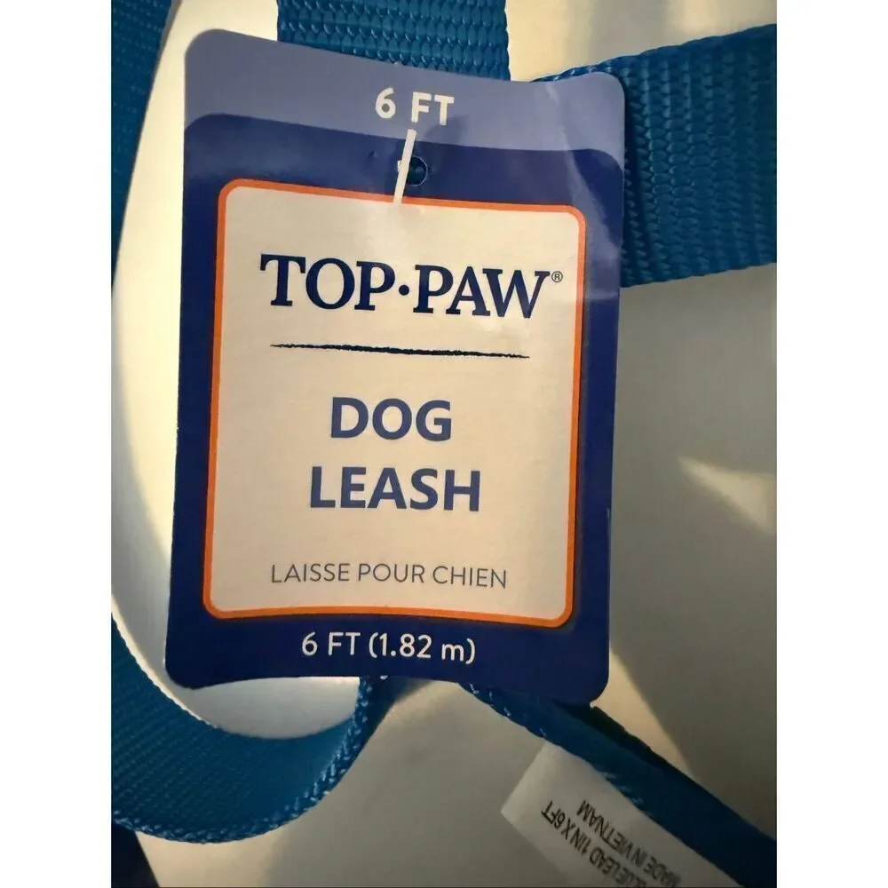 Top Paw Pet Dog Nylon Gunmetal Core Dog Leash Blue Size 6Ft NWT